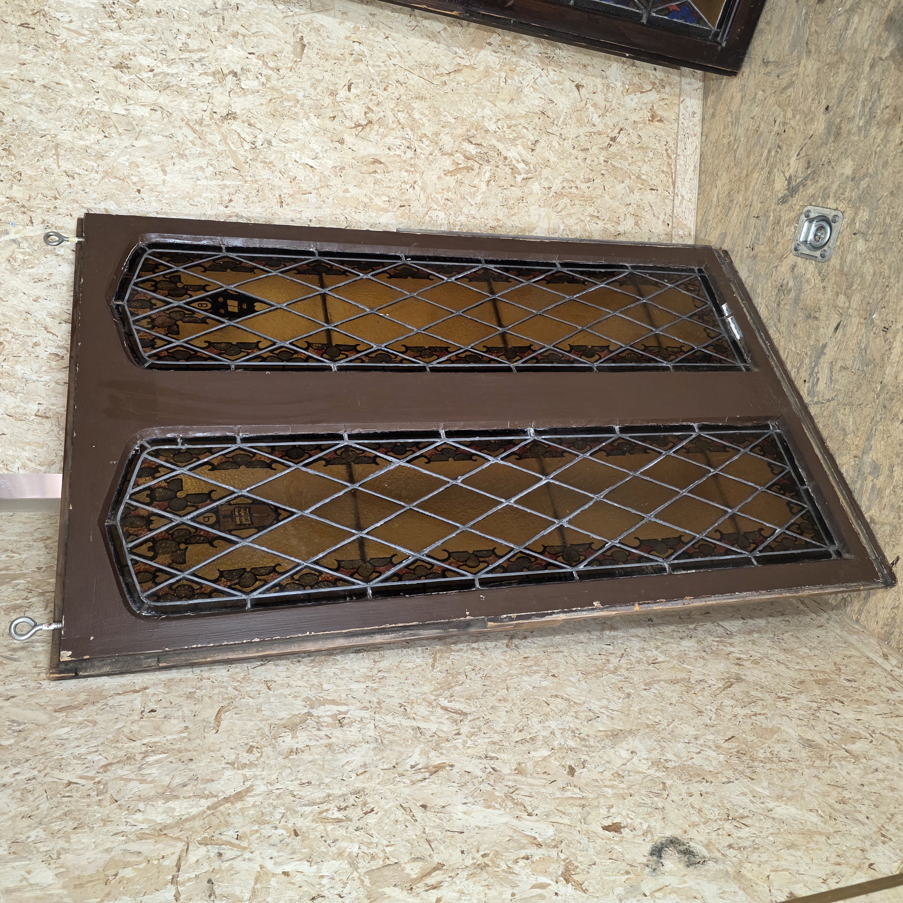 Pair of Vintage Leaded Glass Cabinet Door Panels