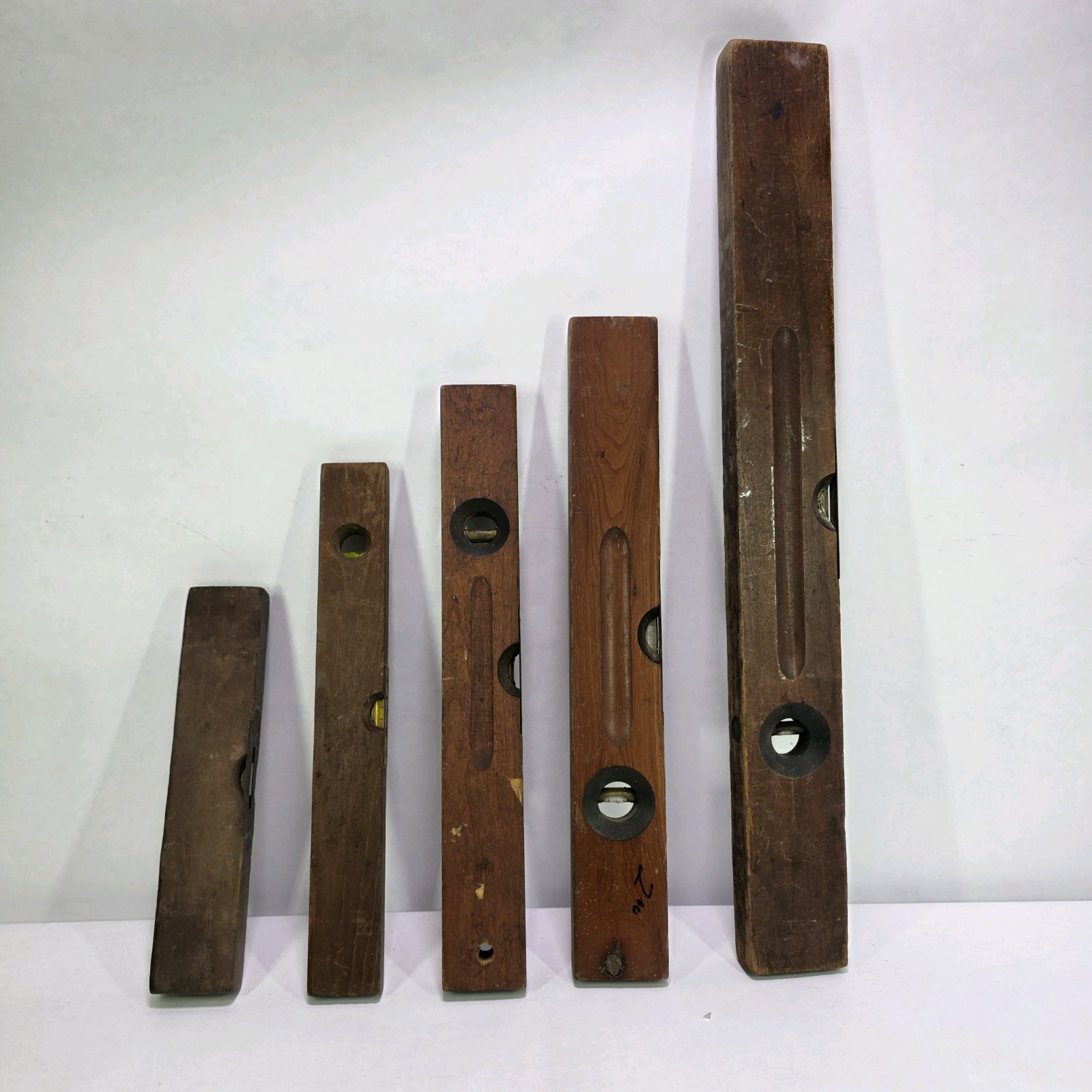 Lot of 5 Vintage Wood Spirit Levels Carpenter Tool Pieces