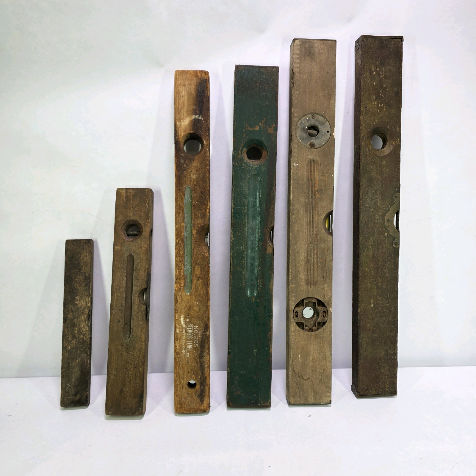 Lot of 6 Vintage Wood Spirit Levels Carpenter Tool Pieces