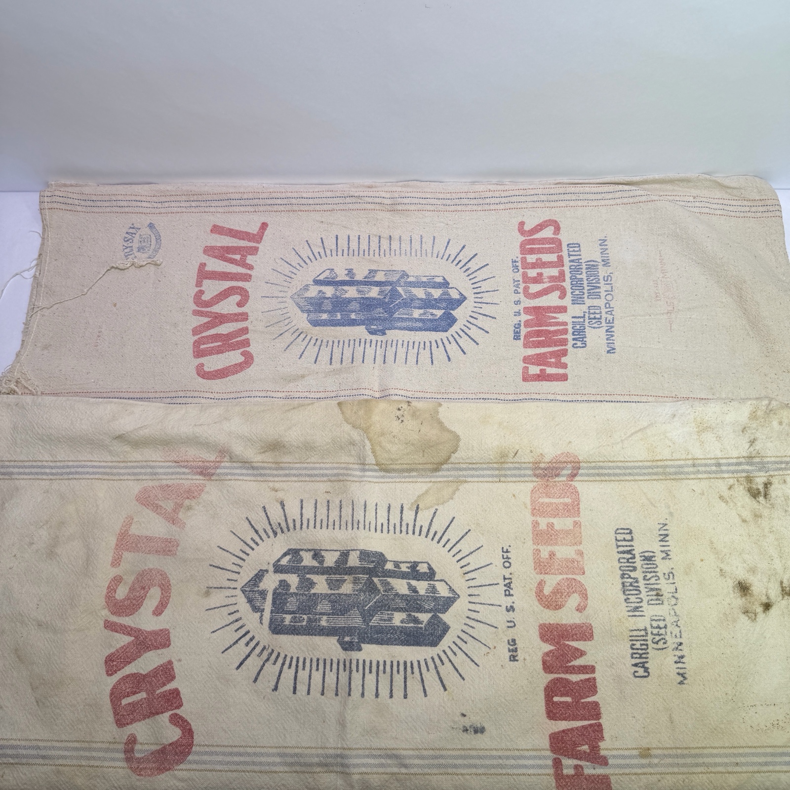 Vintage Crystal Farm Seeds Cloth Seed Sack Carroll Improved Minneapolis Bemis Fulton