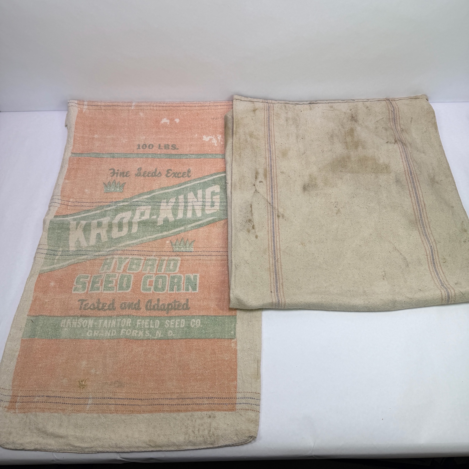 Lot of Vintage Cloth Seed Corn Sacks Krop-King Hybrid Seed Corn Bemis