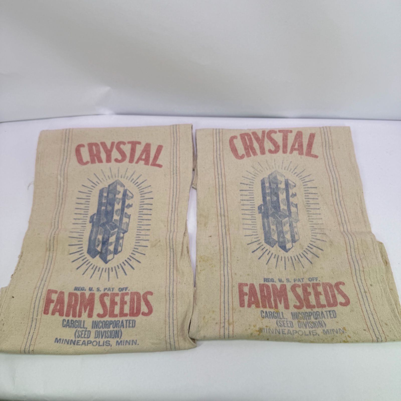 Lot of 2 Vintage Crystal Farm Seeds Cloth Seed Sacks
