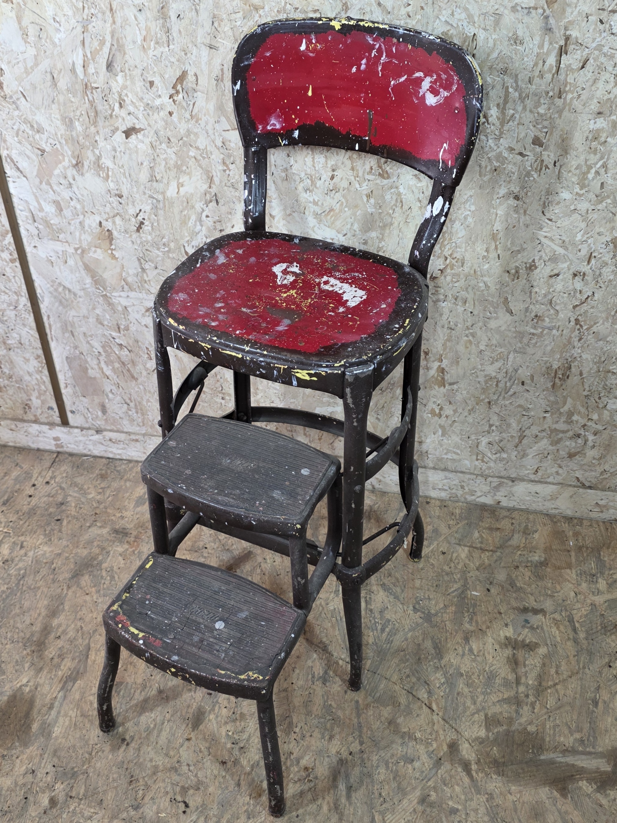 Vintage Cosco Red and Black Step Stool Chair