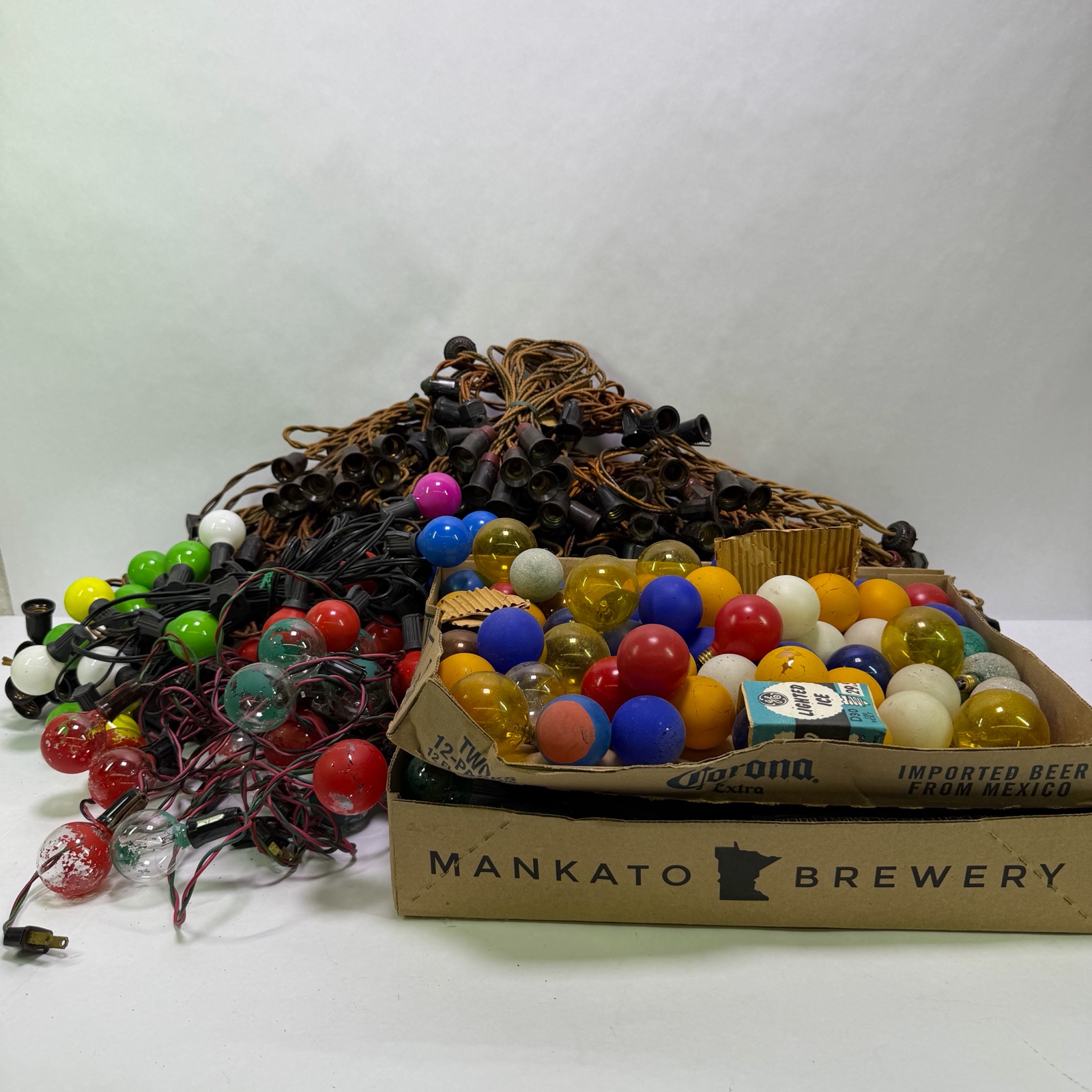 Lot of Vintage Christmas String Lights and Replacement Bulbs