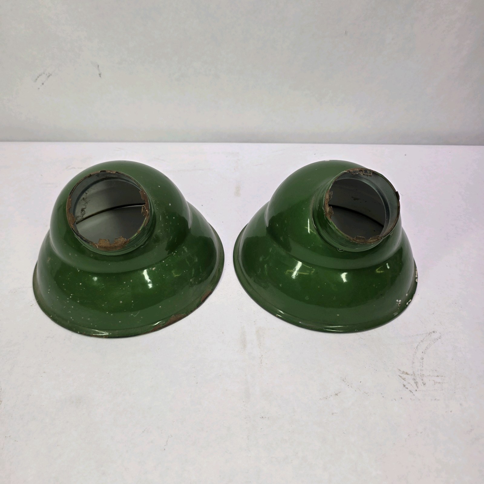 Pair of Vintage Green Enamel Metal Light Shades