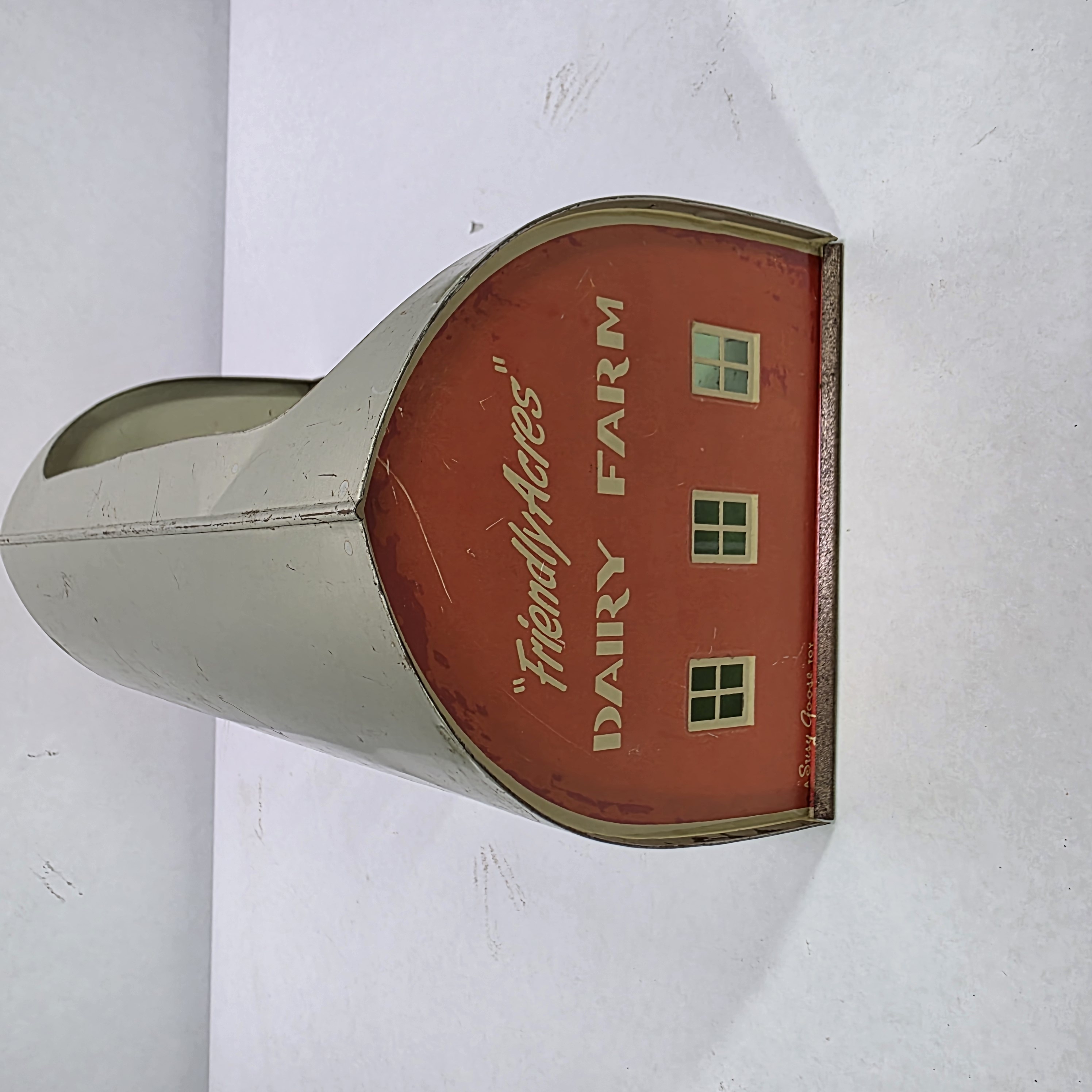 Vintage Friendly Acres Dairy Farm Tin Litho Barn Toy Building