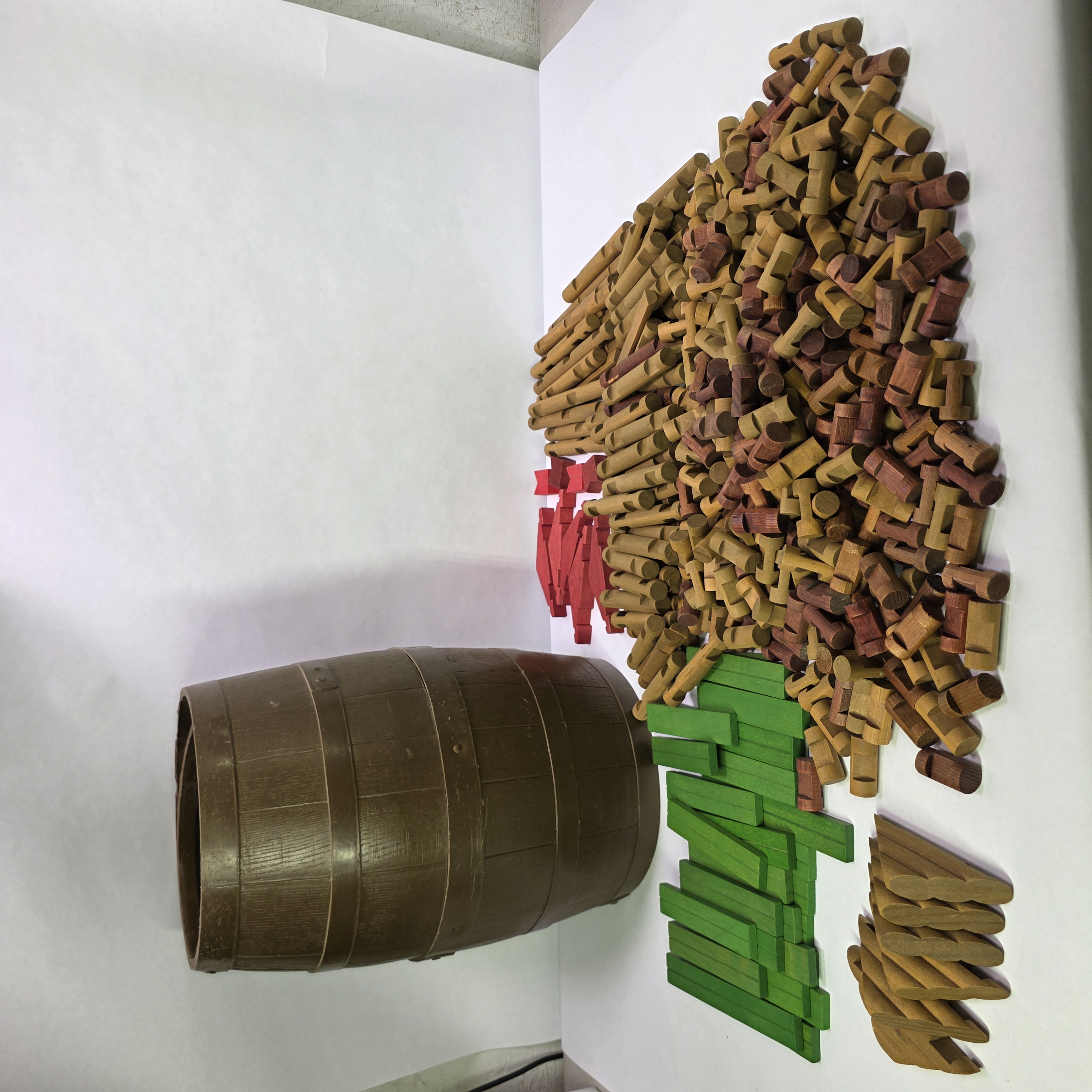 Vintage Toy Lincoln Log Style Building Pieces with Barrel