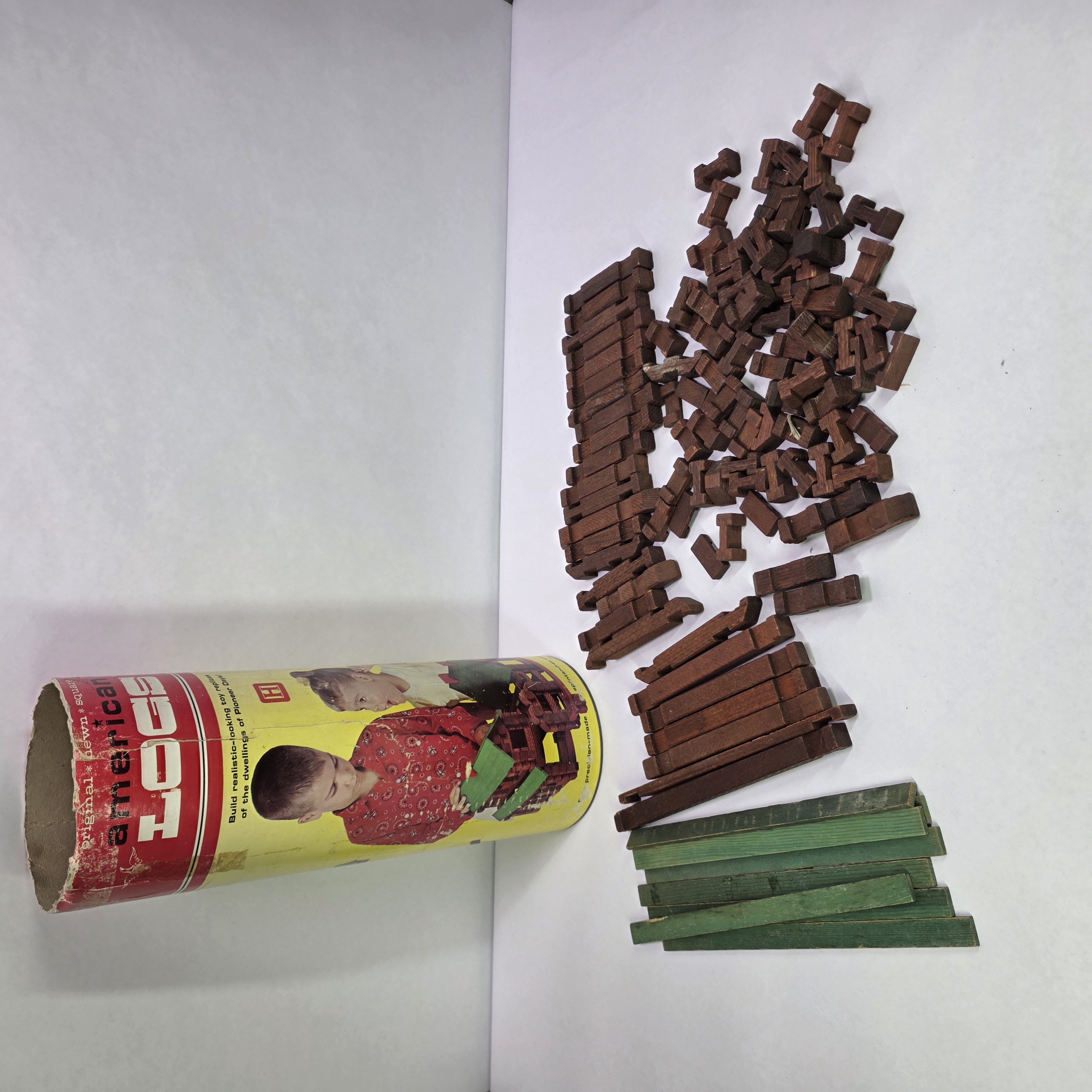  Vintage American Logs Toy Building Set with Tube Container