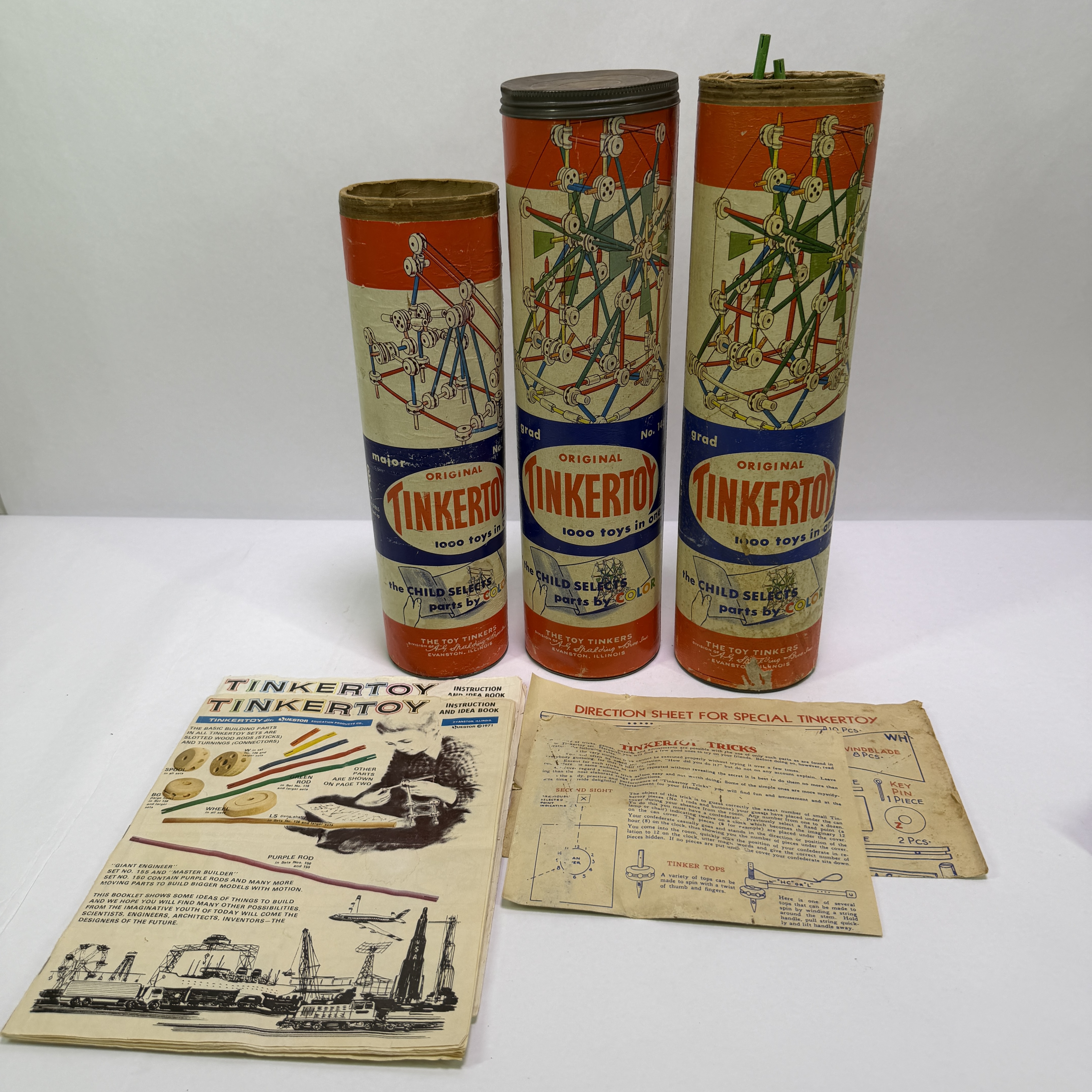 Lot of Vintage Tinkertoy Building Sets with Tubes and Instructions