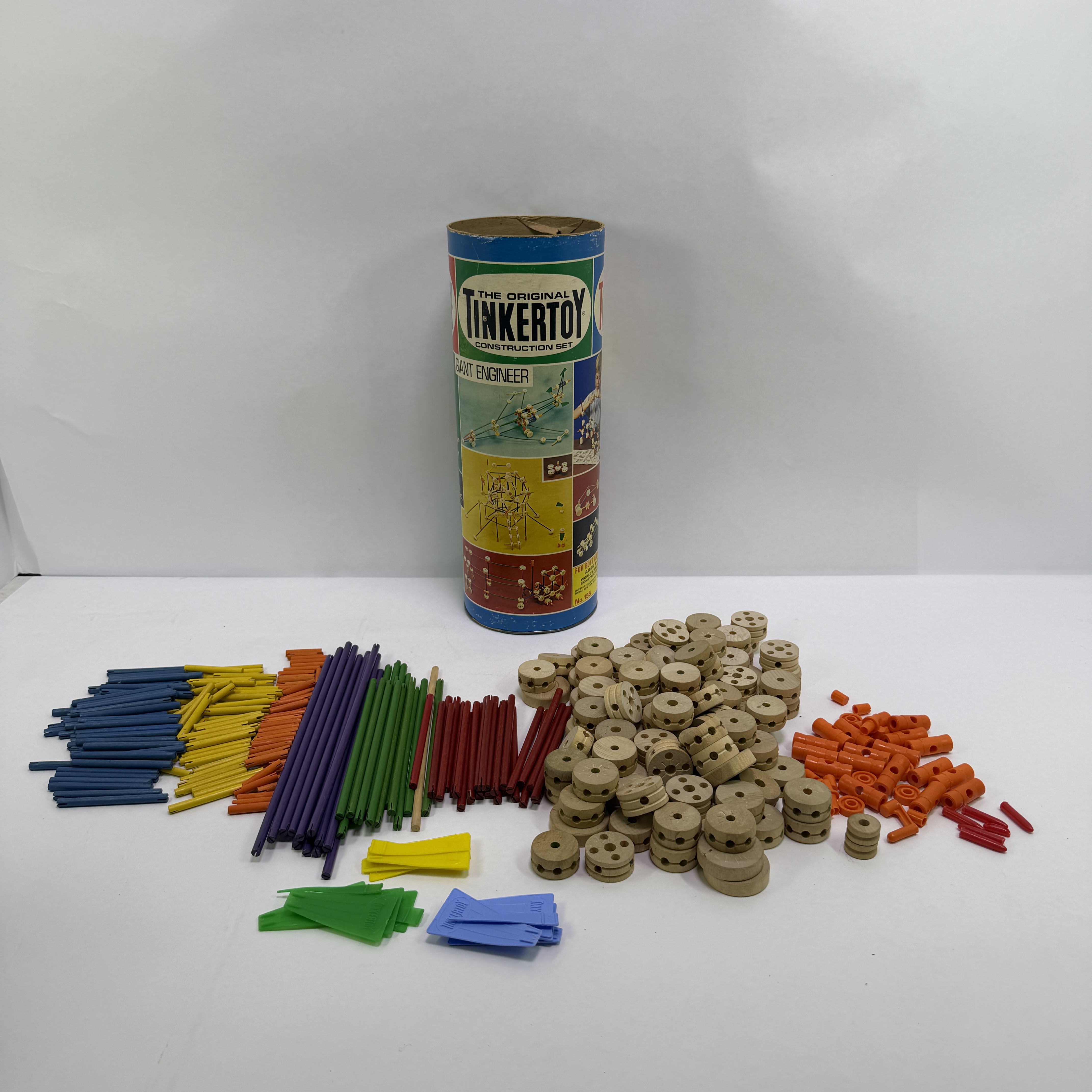 Vintage Tinkertoy Building Set with Tube Container
