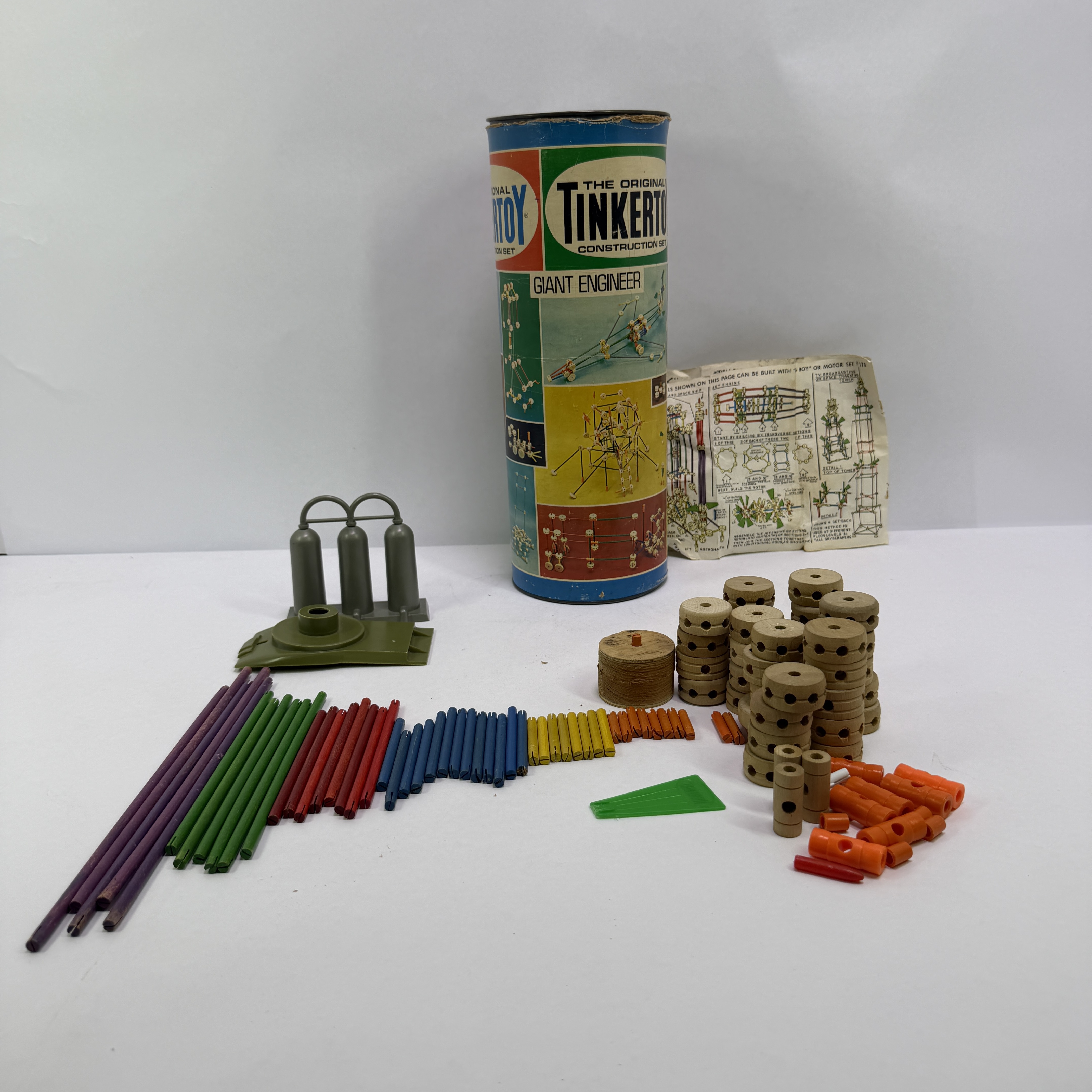 Vintage Tinkertoy Junior Engineer Building Set with Tube and Instructions