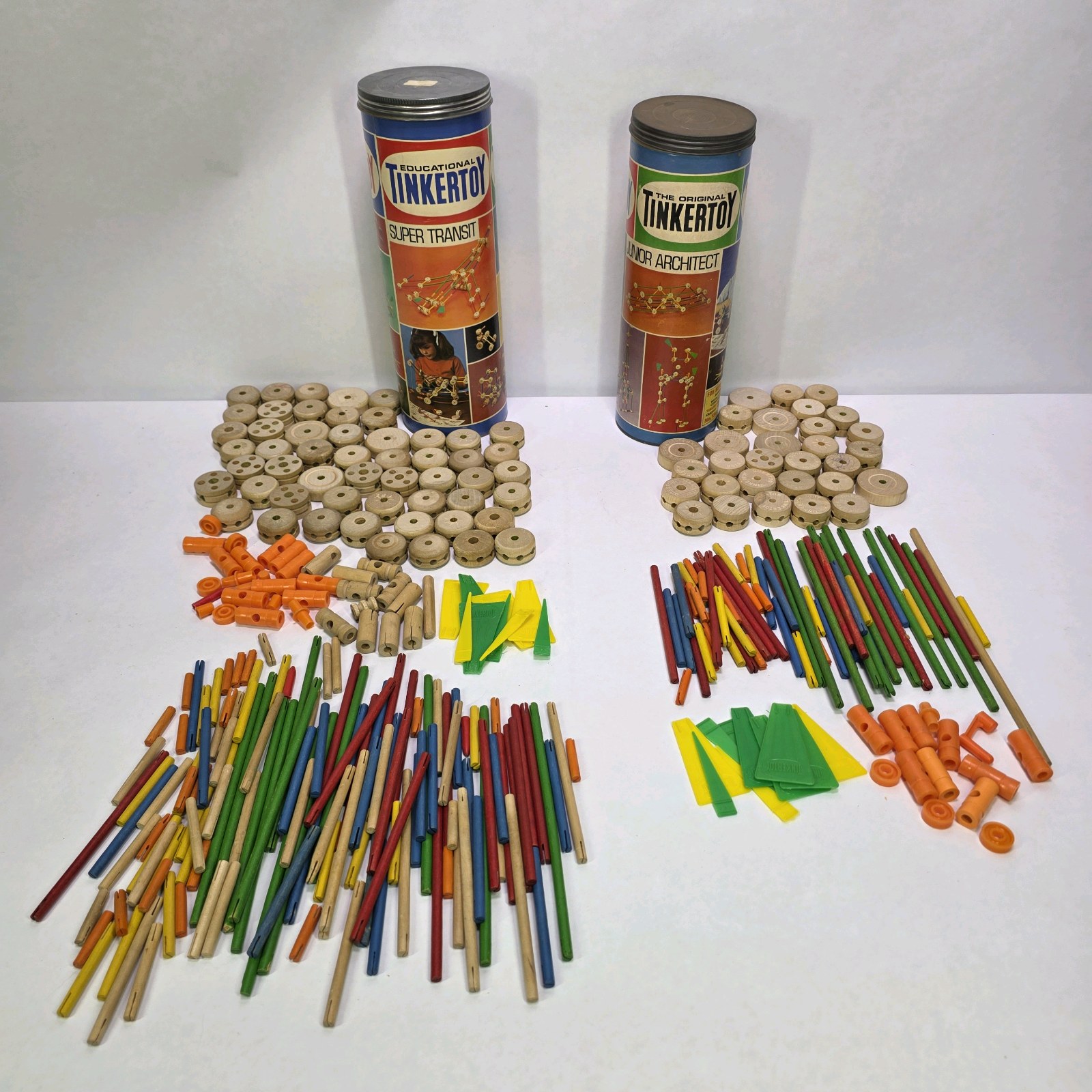 Lot of 2 Vintage Tinkertoy Building Sets with Tubes