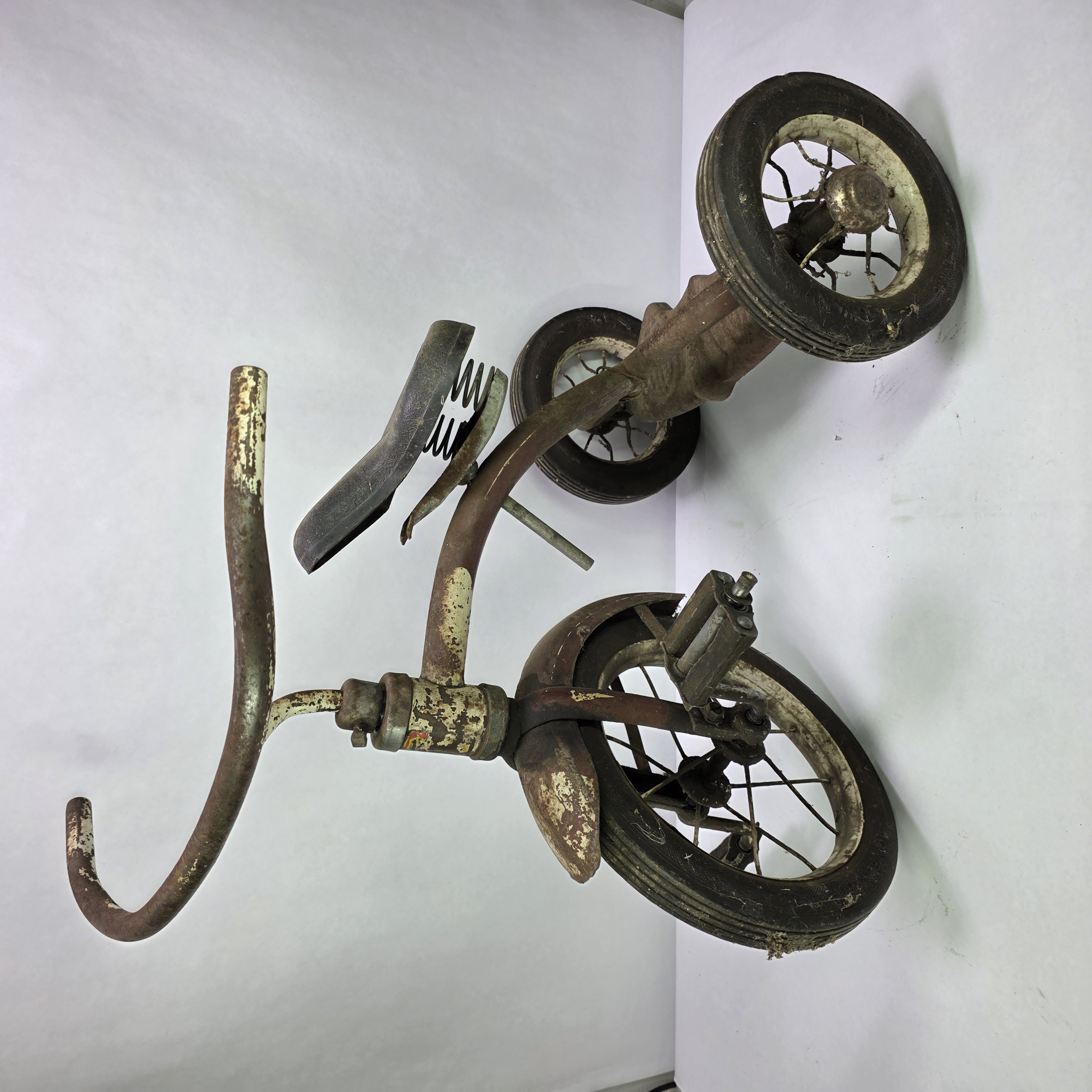 Vintage Childs Tricycle With Spoked Wheels and Spring Seat