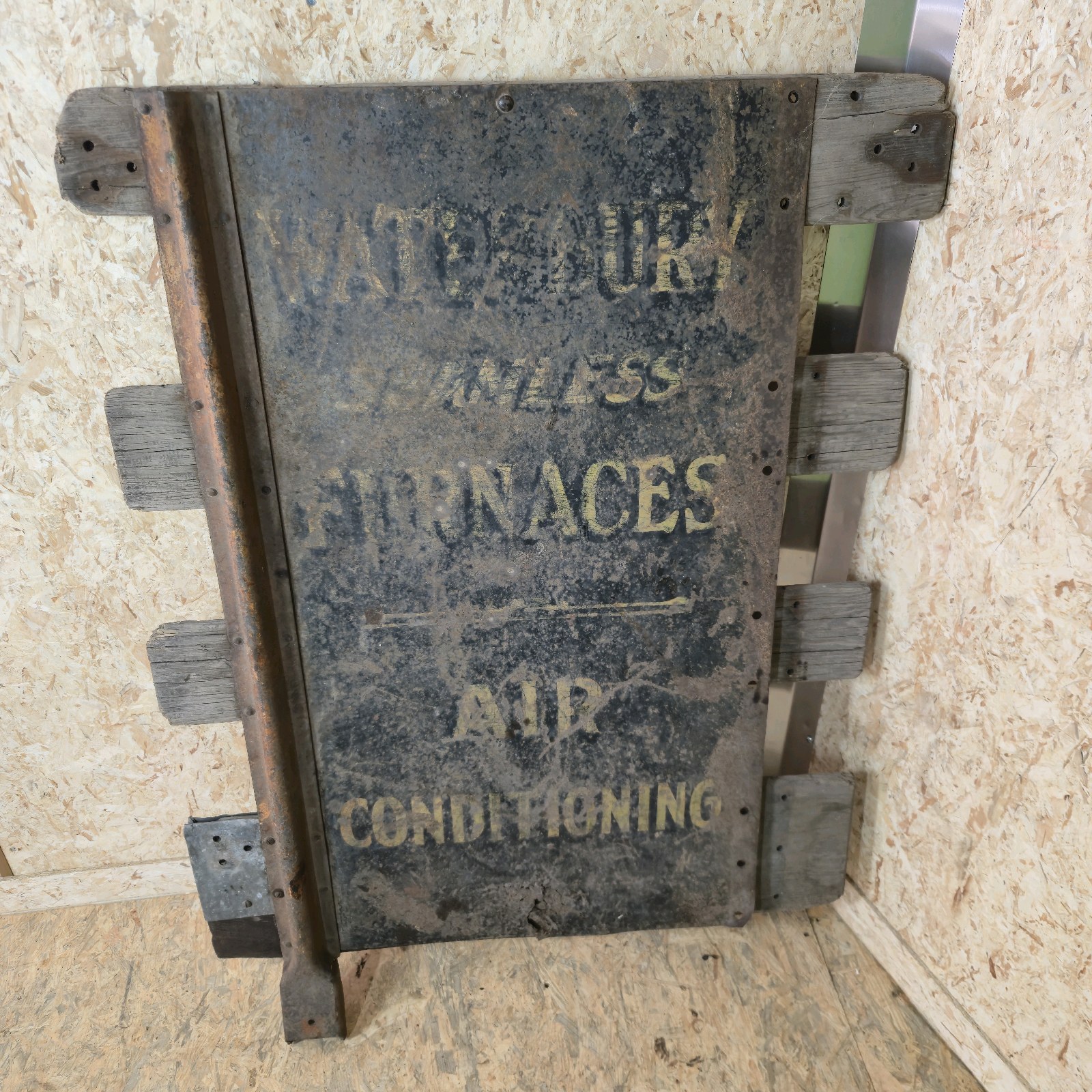  Vintage Ford Model A Side Panel Waterbury Seamless Furnace Advertising