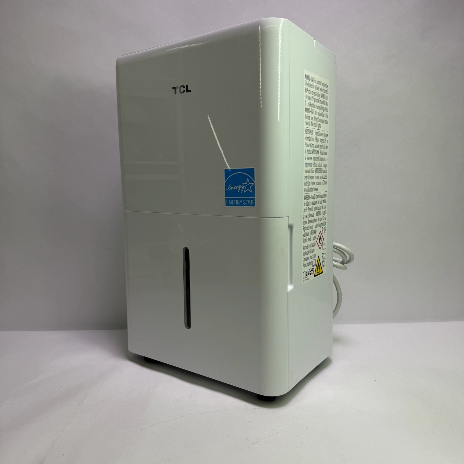 TCL White Portable Dehumidifier with Drain Bucket and Power Cord