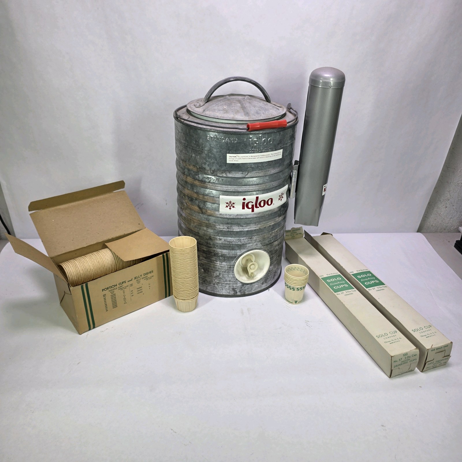 Vintage Igloo Galvanized Metal Drinking Water Cooler With Milapaco Portion Cups