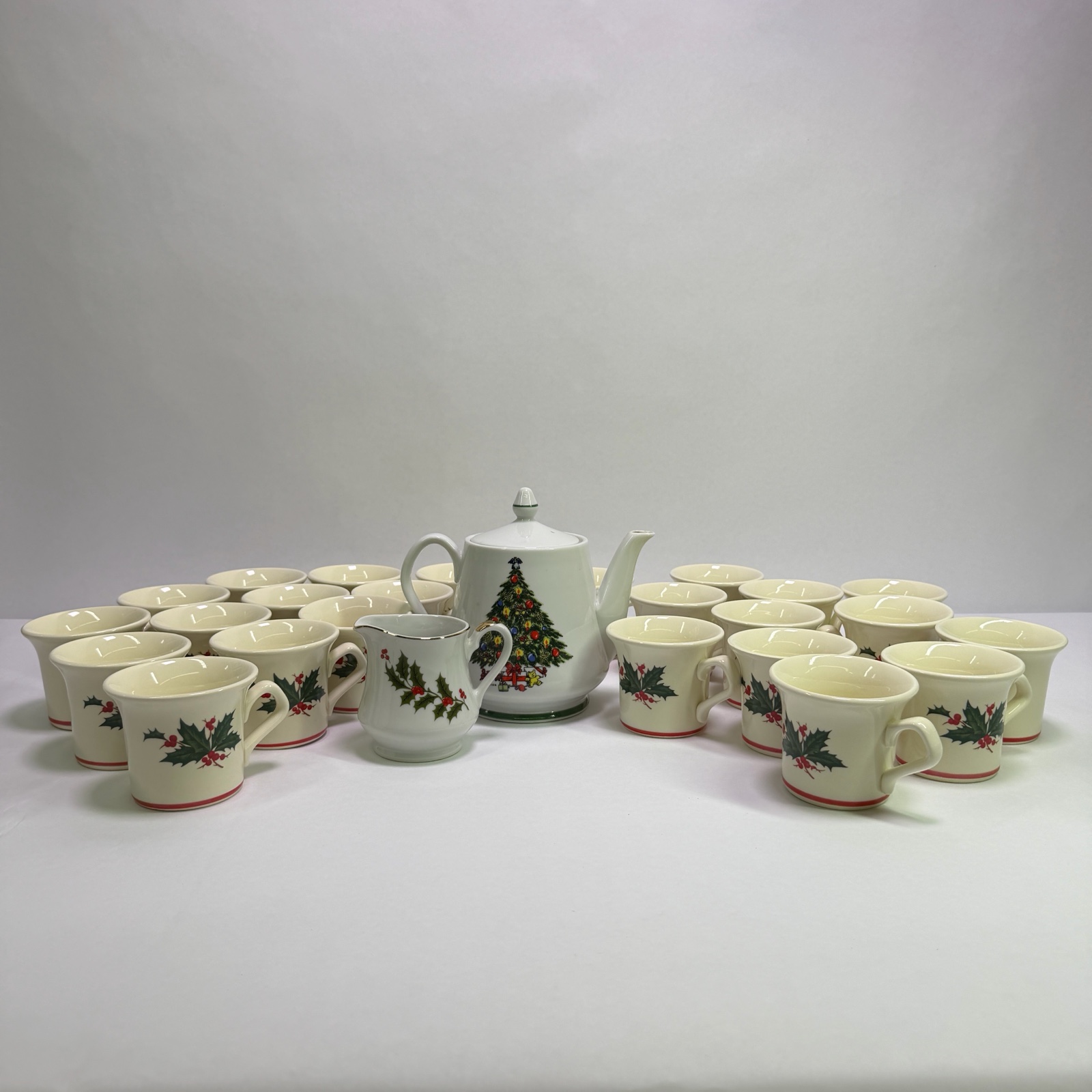 Christmas Tree Ceramic Tea Set With Teapot Creamer and Cups