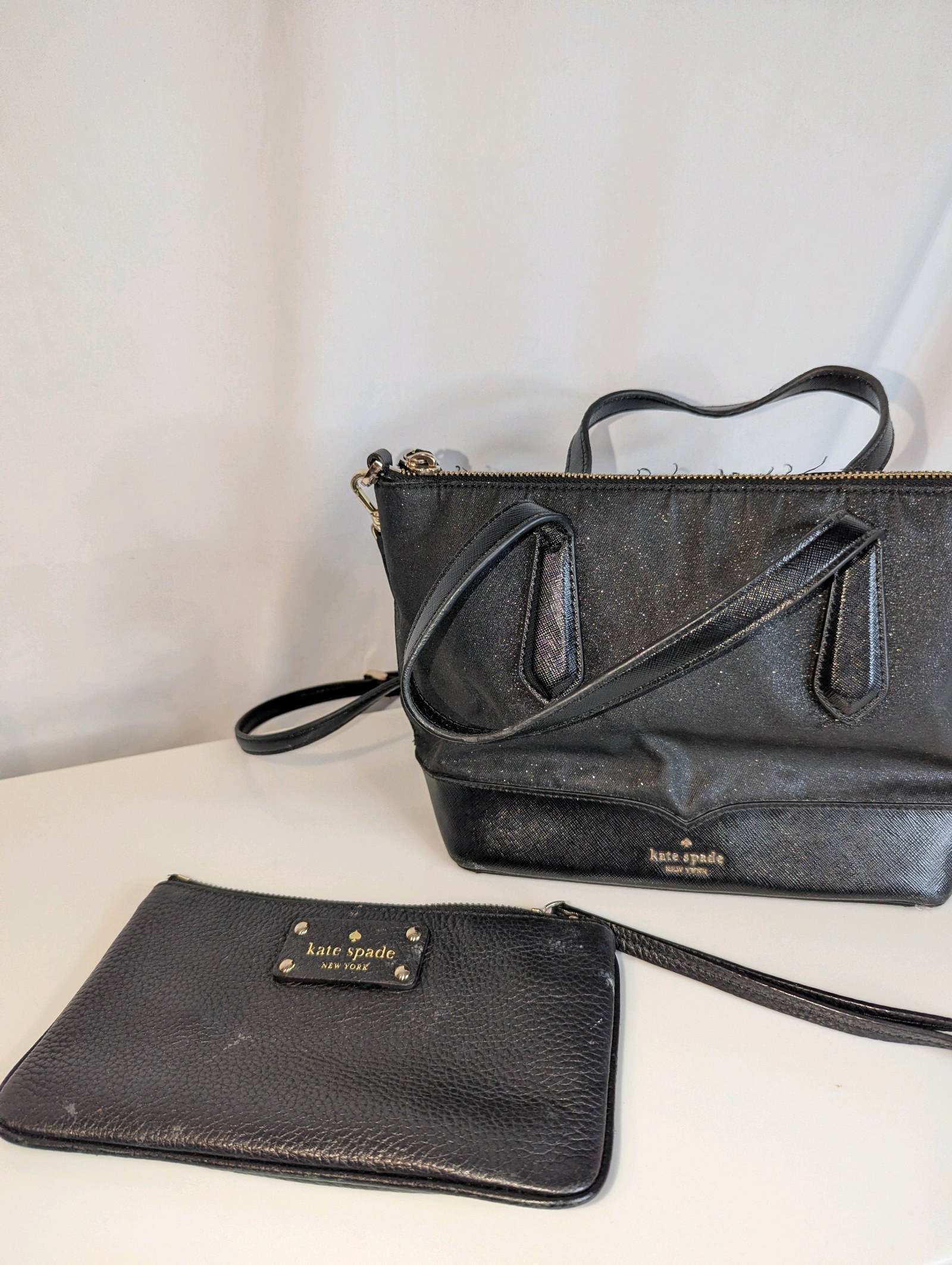 Kate Spade New York Lola Glitter Satchel & Black Clutch, Pre-owned