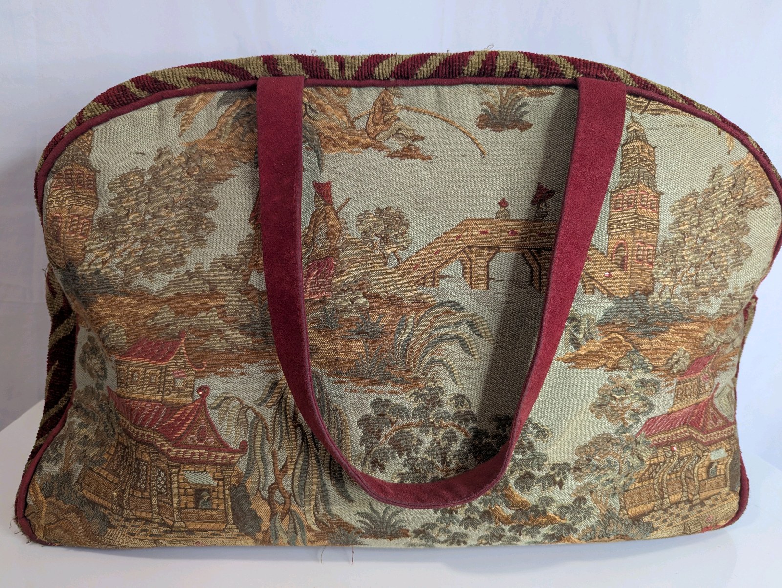 Vintage tapestry bag, an intricate oriental garden scene