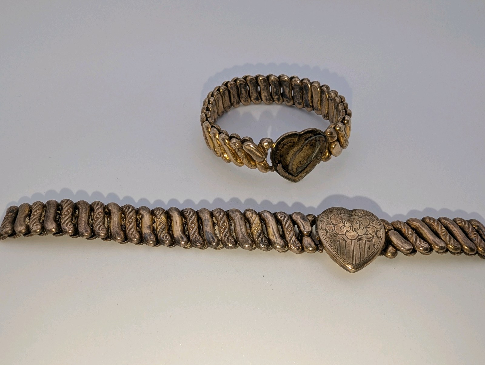 Antique Gold Filled over Sterling Silver Sweetheart Expansion Bracelets (2), RepairParts