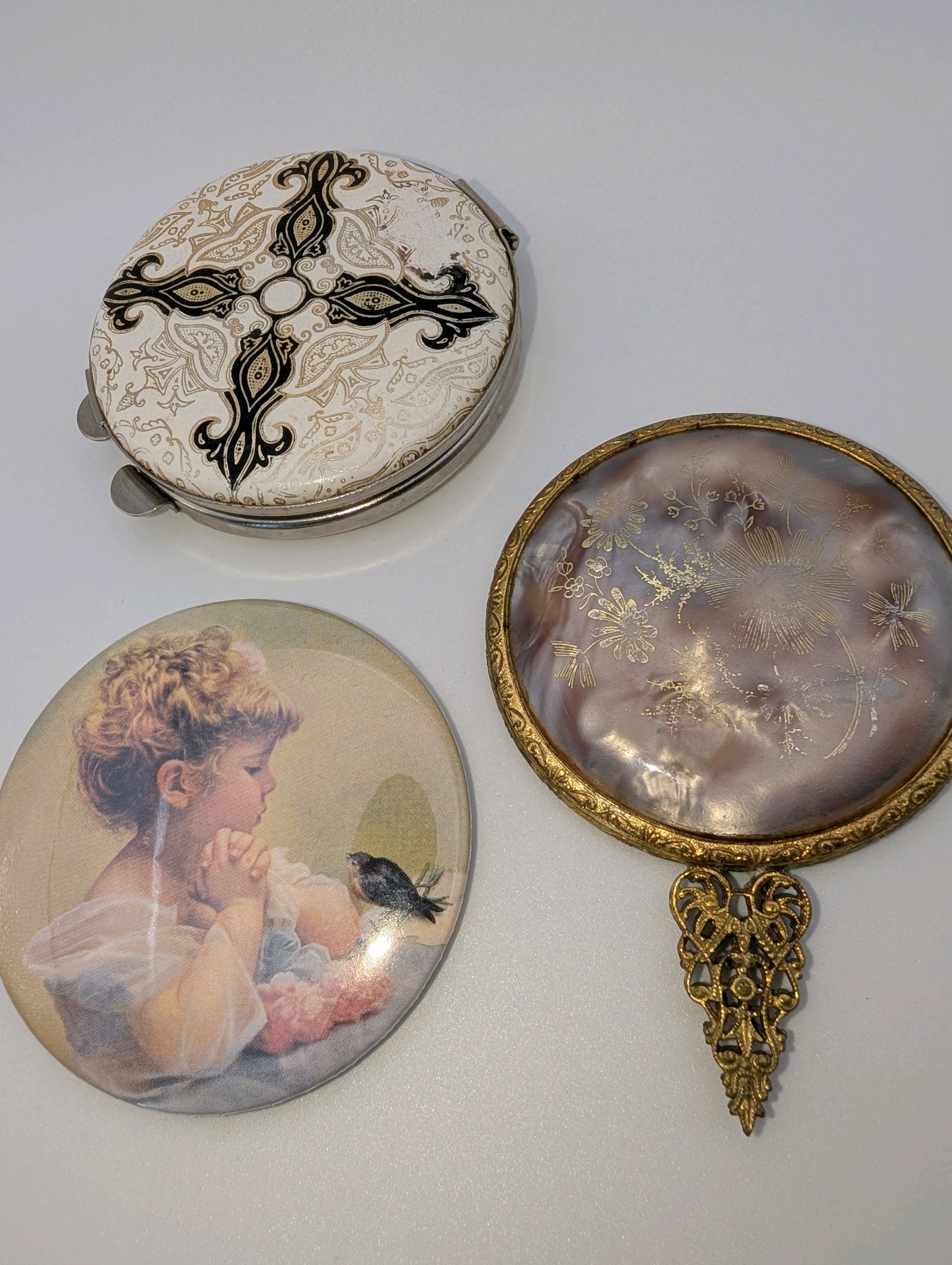 Set of 3 Vintage HandheldVanity Mirrors, Art Deco Filigree