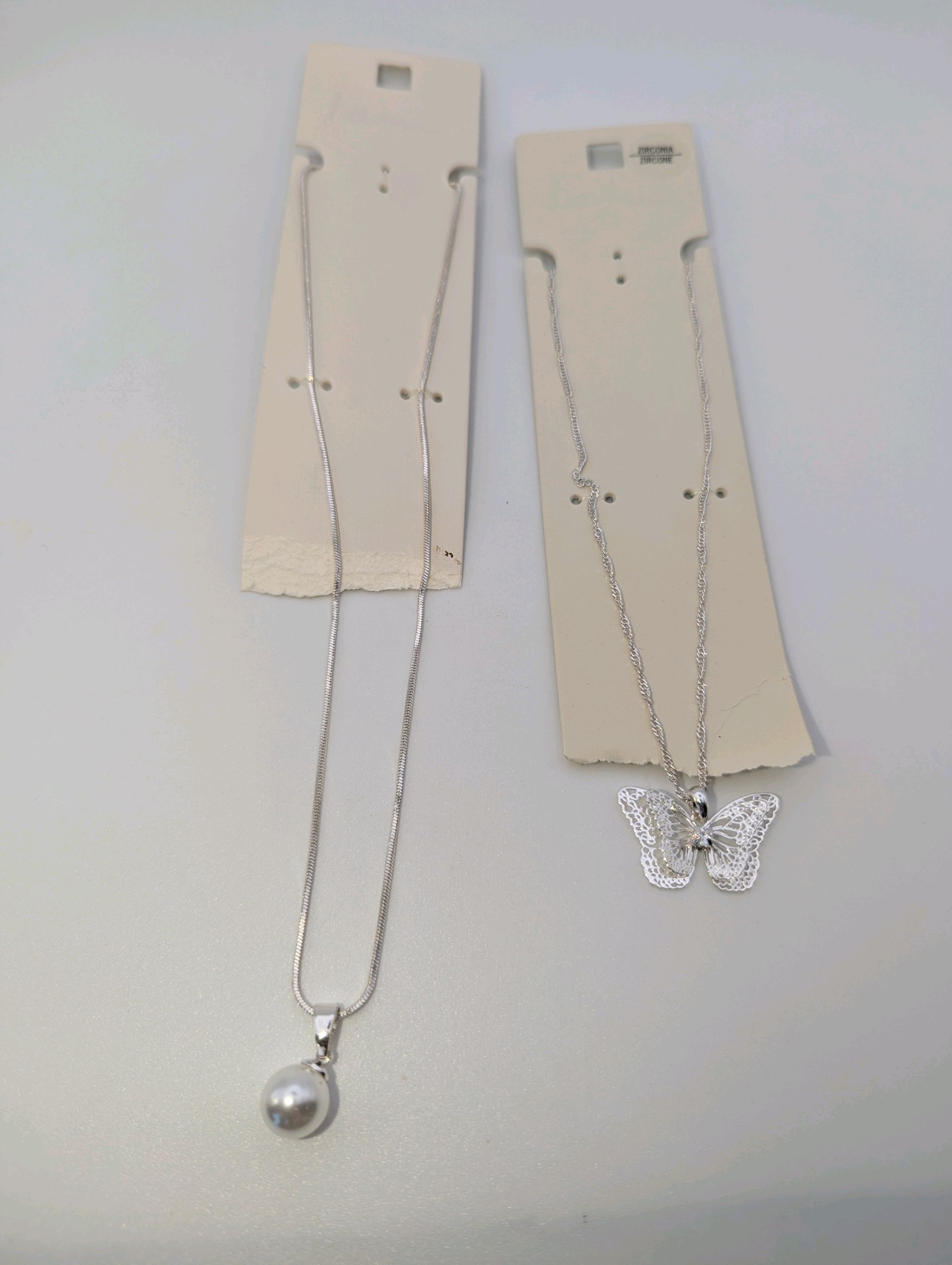 NIB Silver Tone CZ Faux Pearl Necklaces (2)