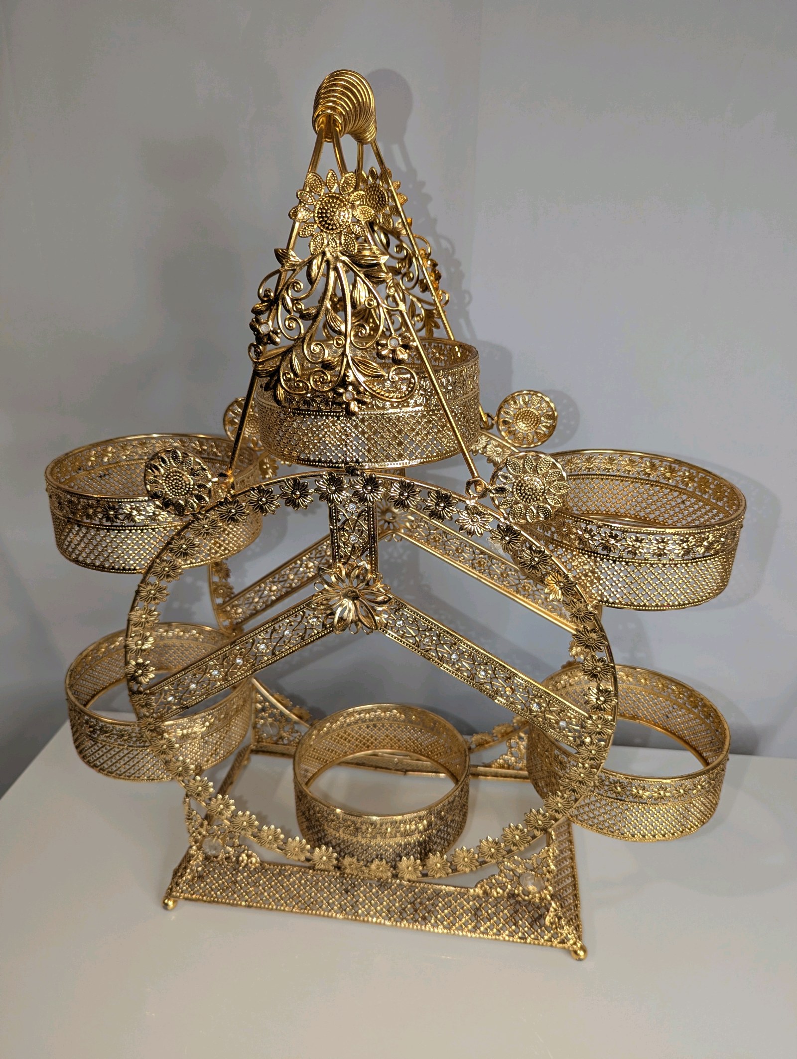 Gold tone floral snack tray carousel