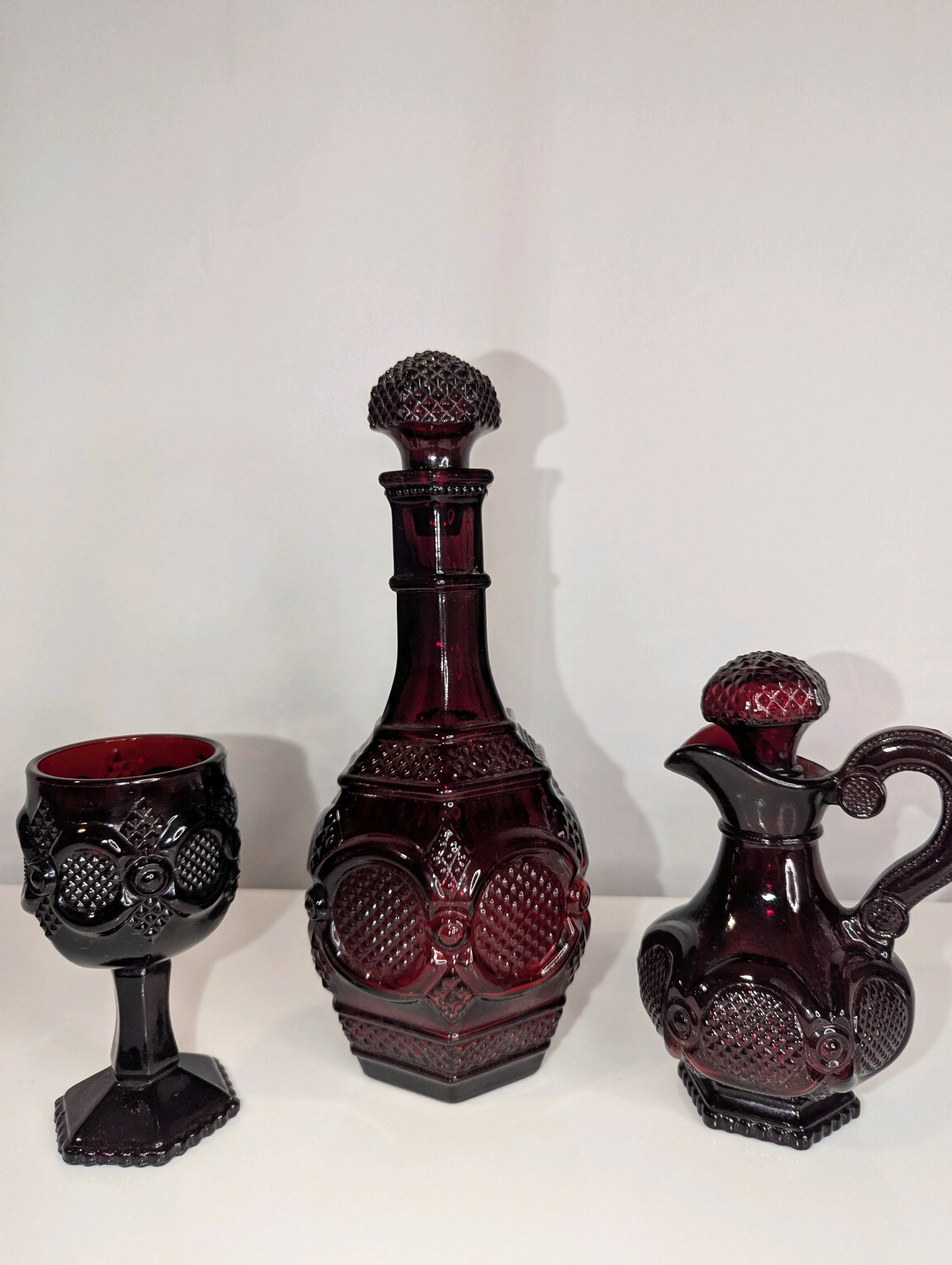 Vintage Avon Wine Decanter, Glass 1876 Cape Cod Collection, Ruby Red Glass