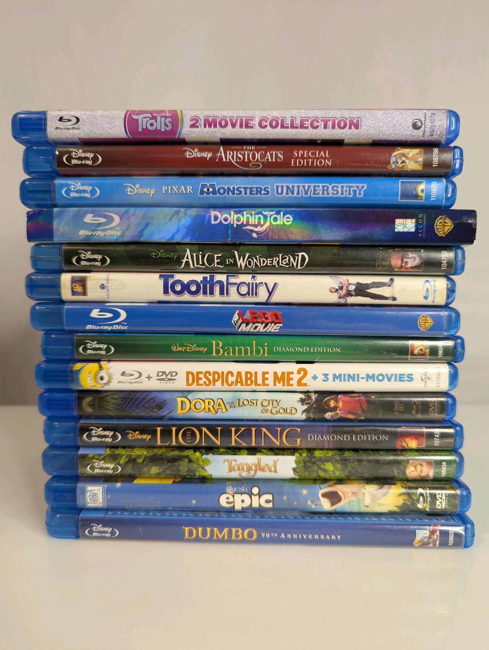 Blue-Ray collection of various animated and family films, Disney and Pixar
